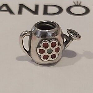 Authentic PANDORA *Retired* Sterling Silver My Garden Watering Can w/red & Green
